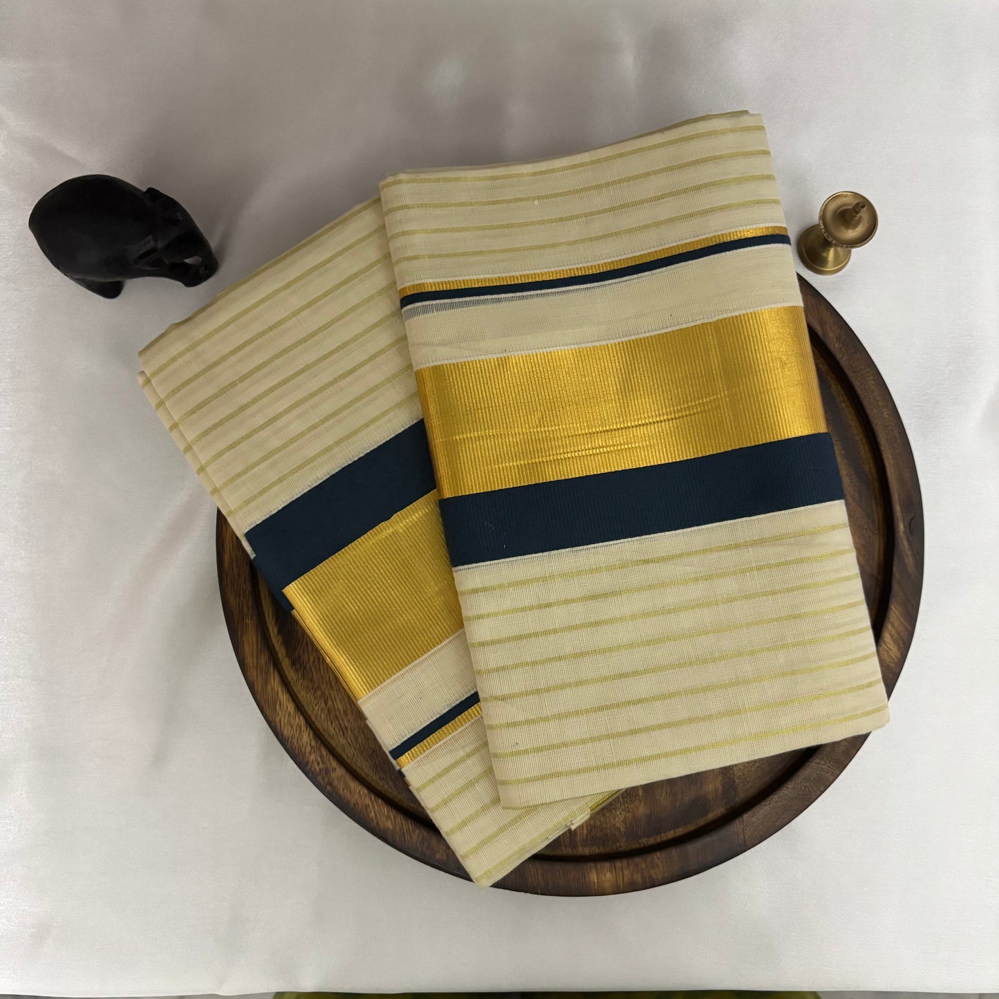 Kerala Set Mundu Cotton Teal Blue 1374C