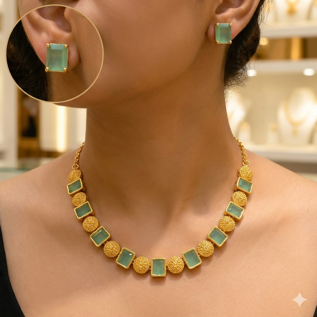 Emerald Sufi Stone Necklace Set N_0158