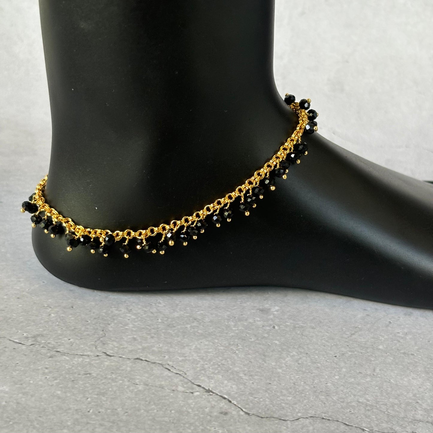 Black Beads Anklet A_0100