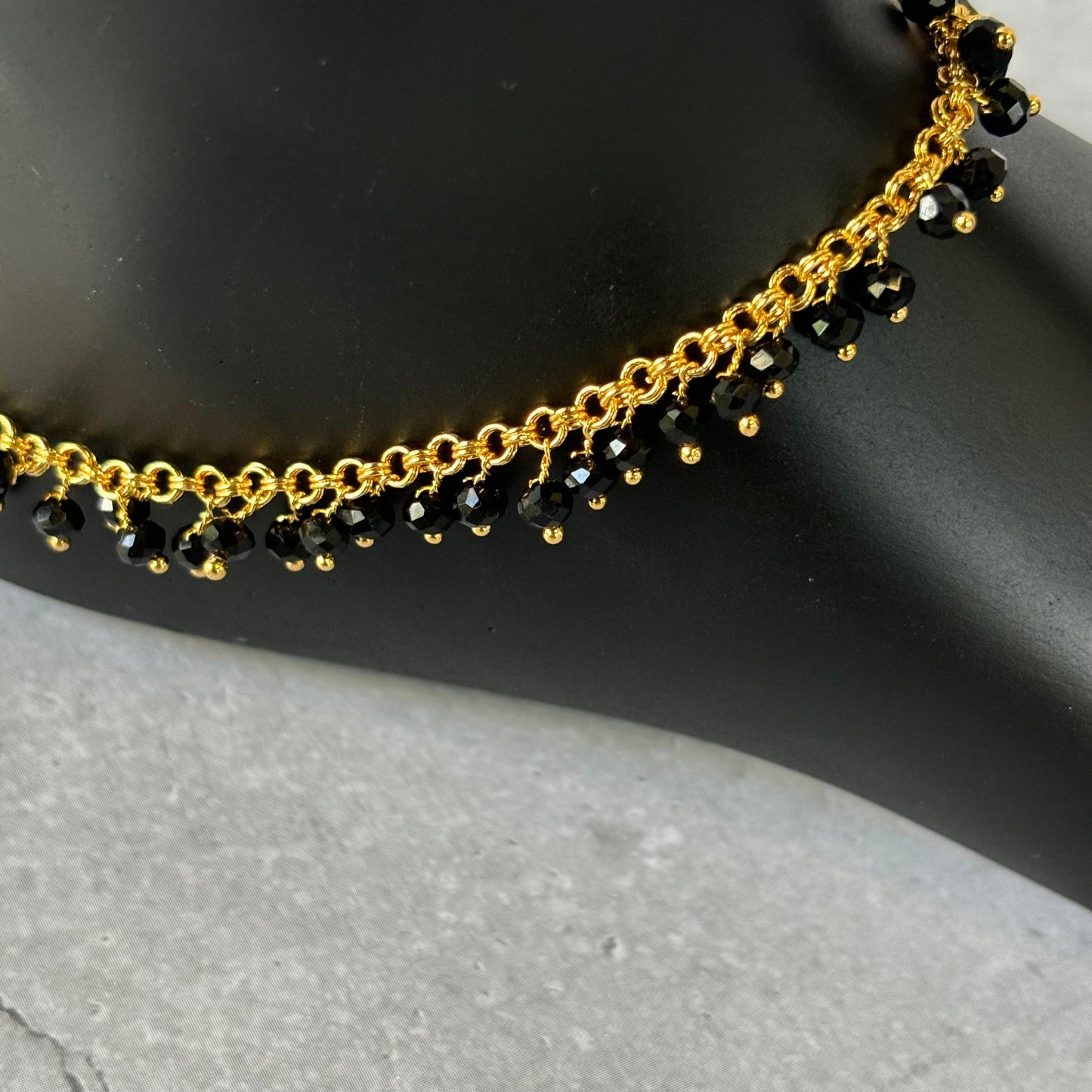 Black Beads Anklet A_0100