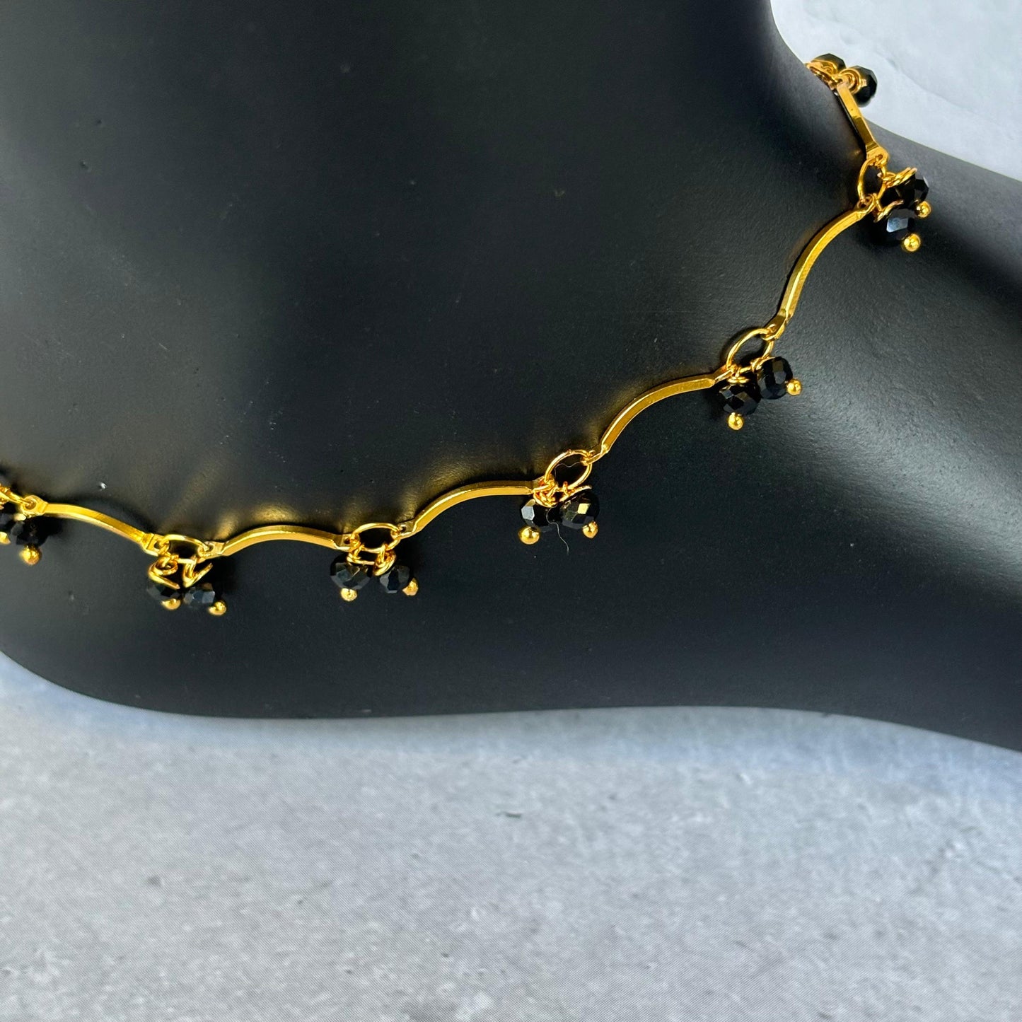 Black Beads Anklet A_0101