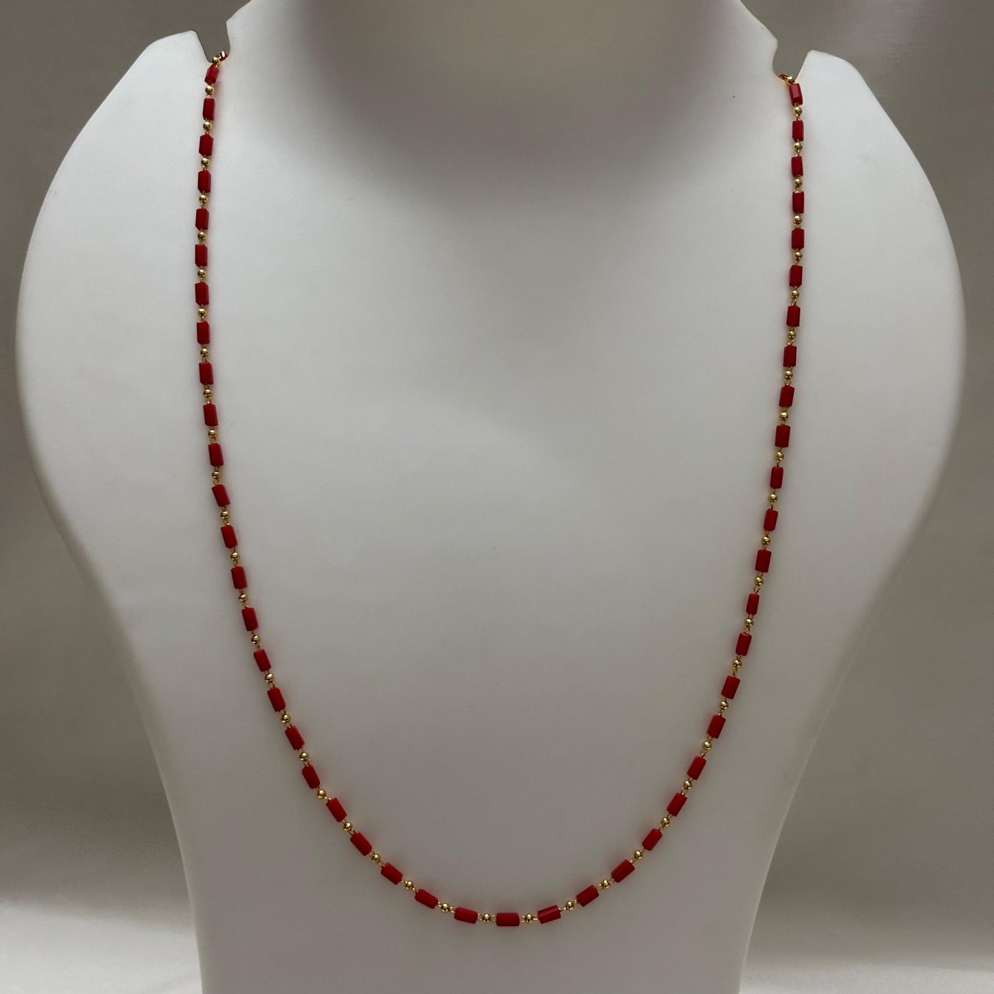 Beads Chain Single Layered Red 24 inch C_0164
