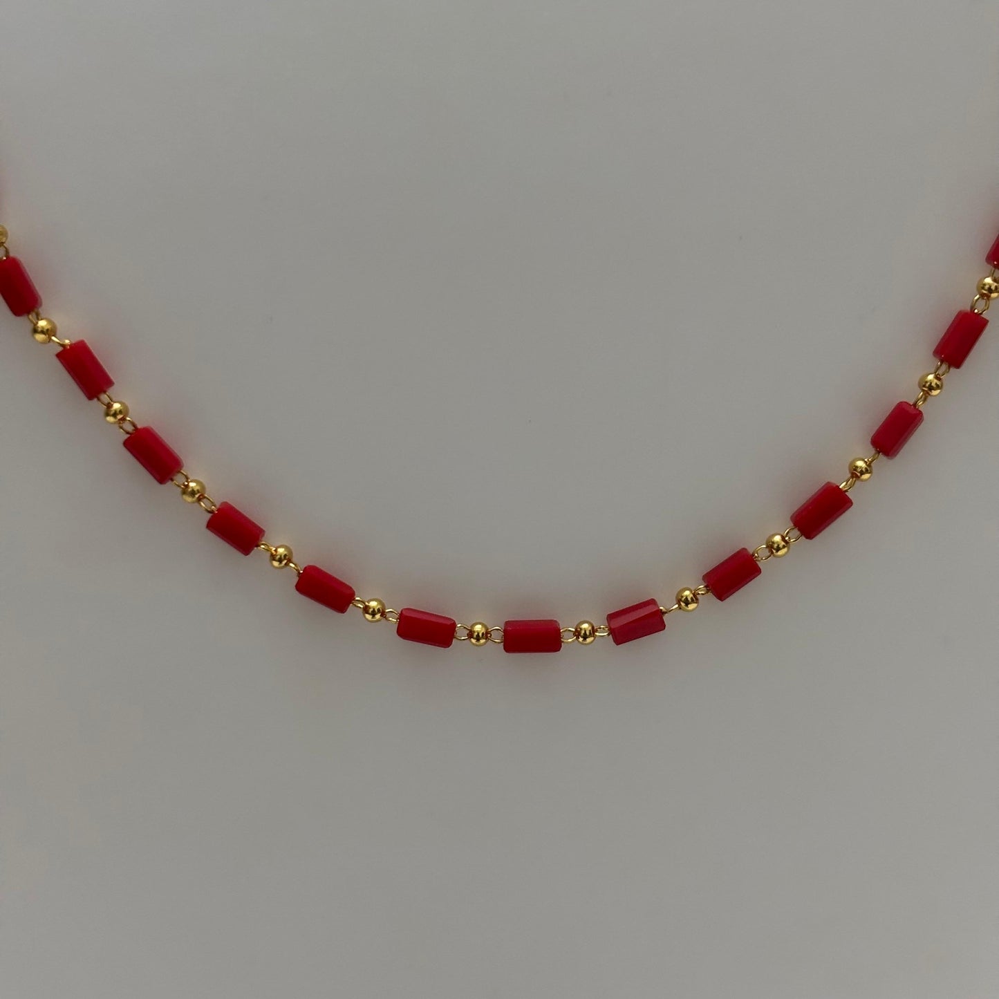 Beads Chain Single Layered Red 24 inch C_0164