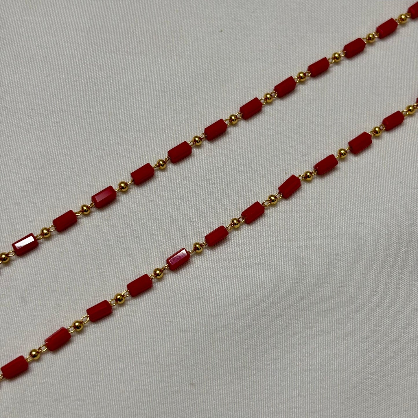 Beads Chain Single Layered Red 24 inch C_0164