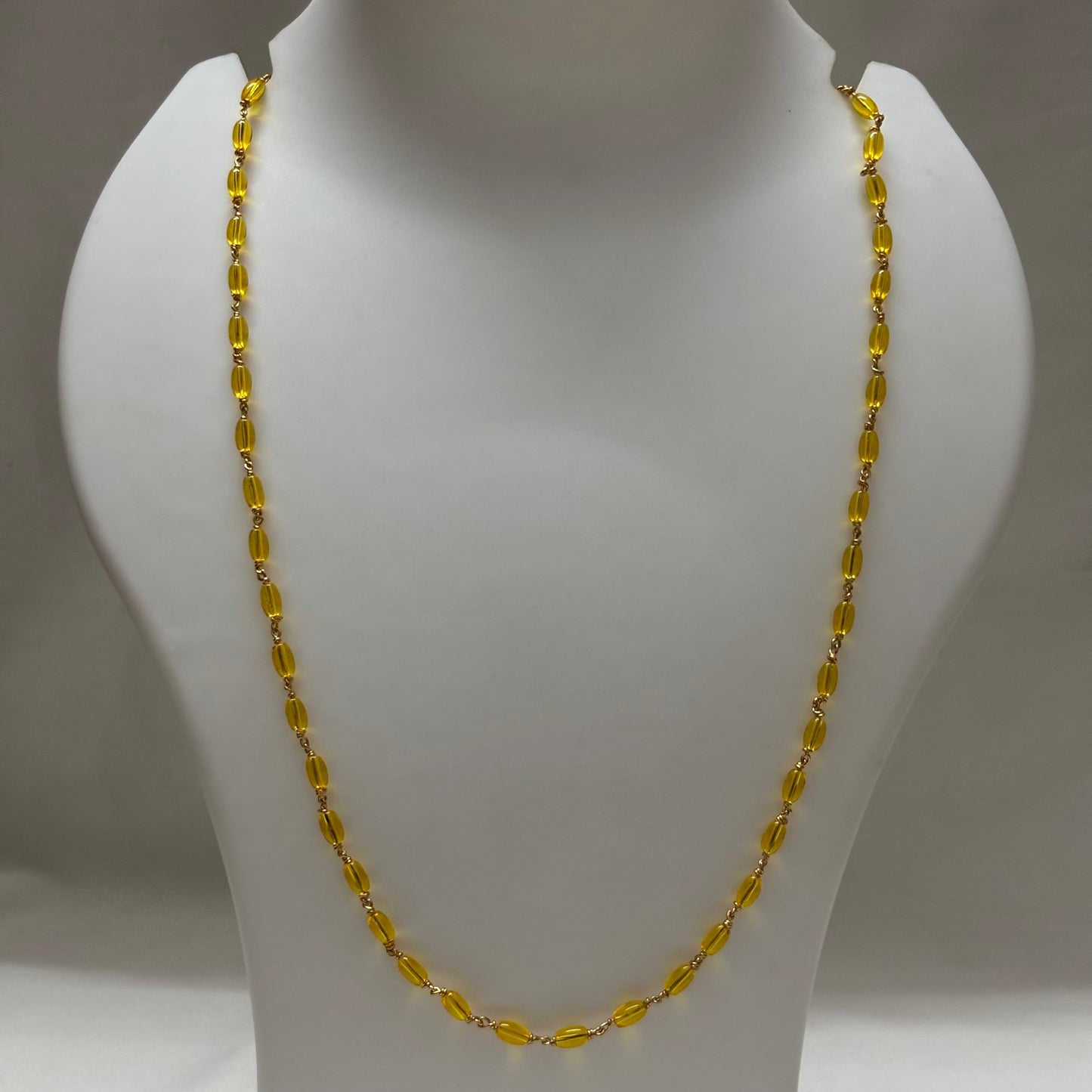 Beads Chain Single Layered Yellow 24 inch C_0166