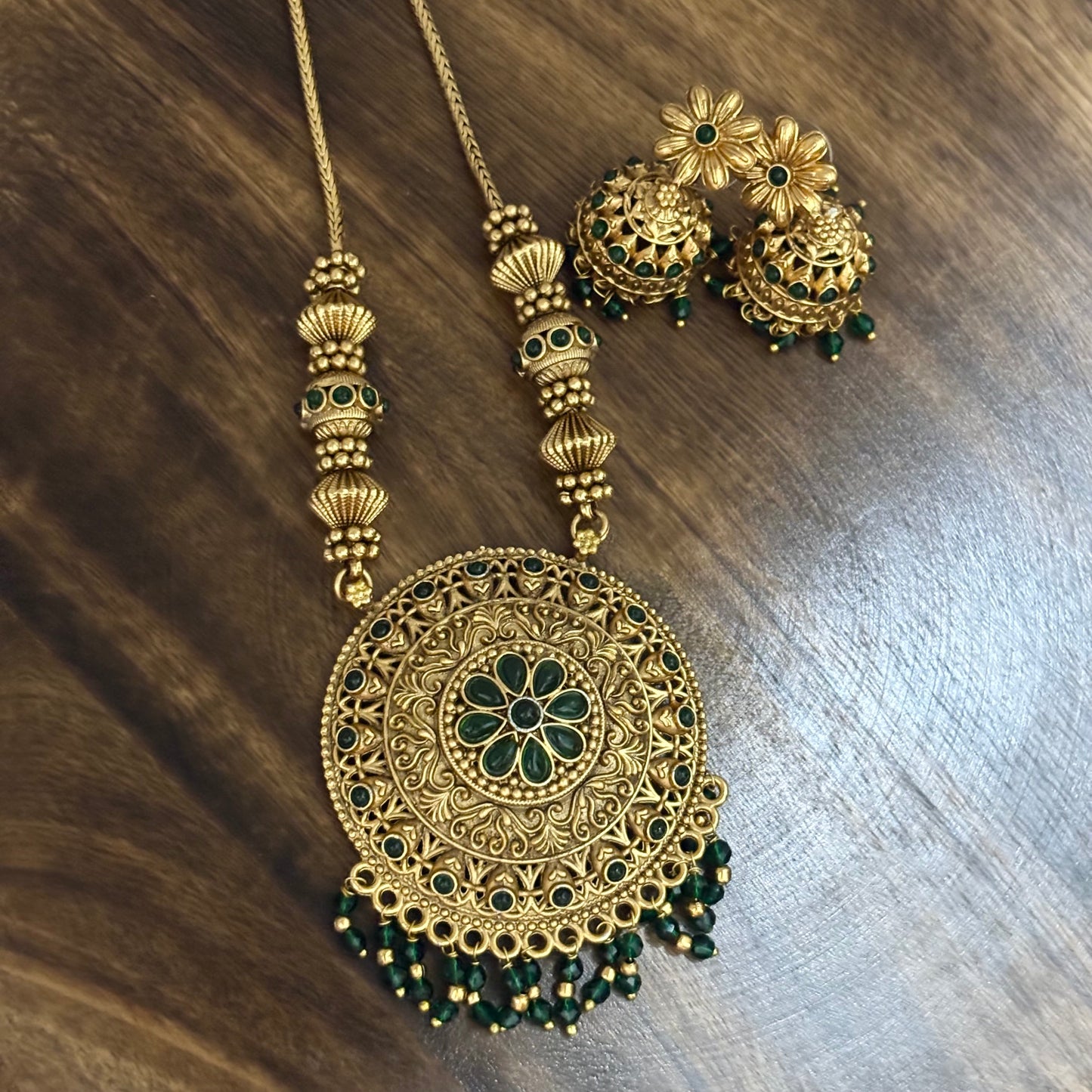Antique Haram Necklace Set Green N_0142