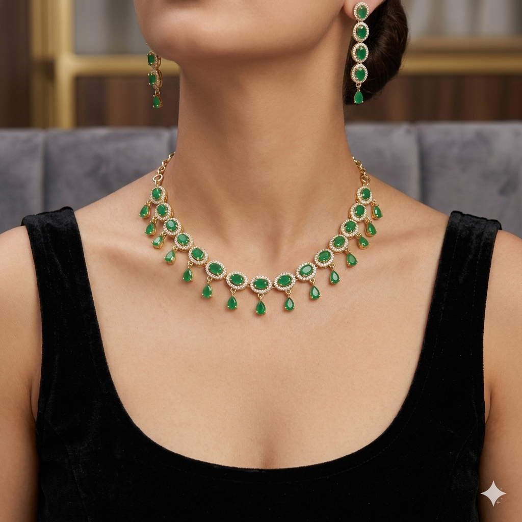 Designer Emerald Necklace Set N_0157
