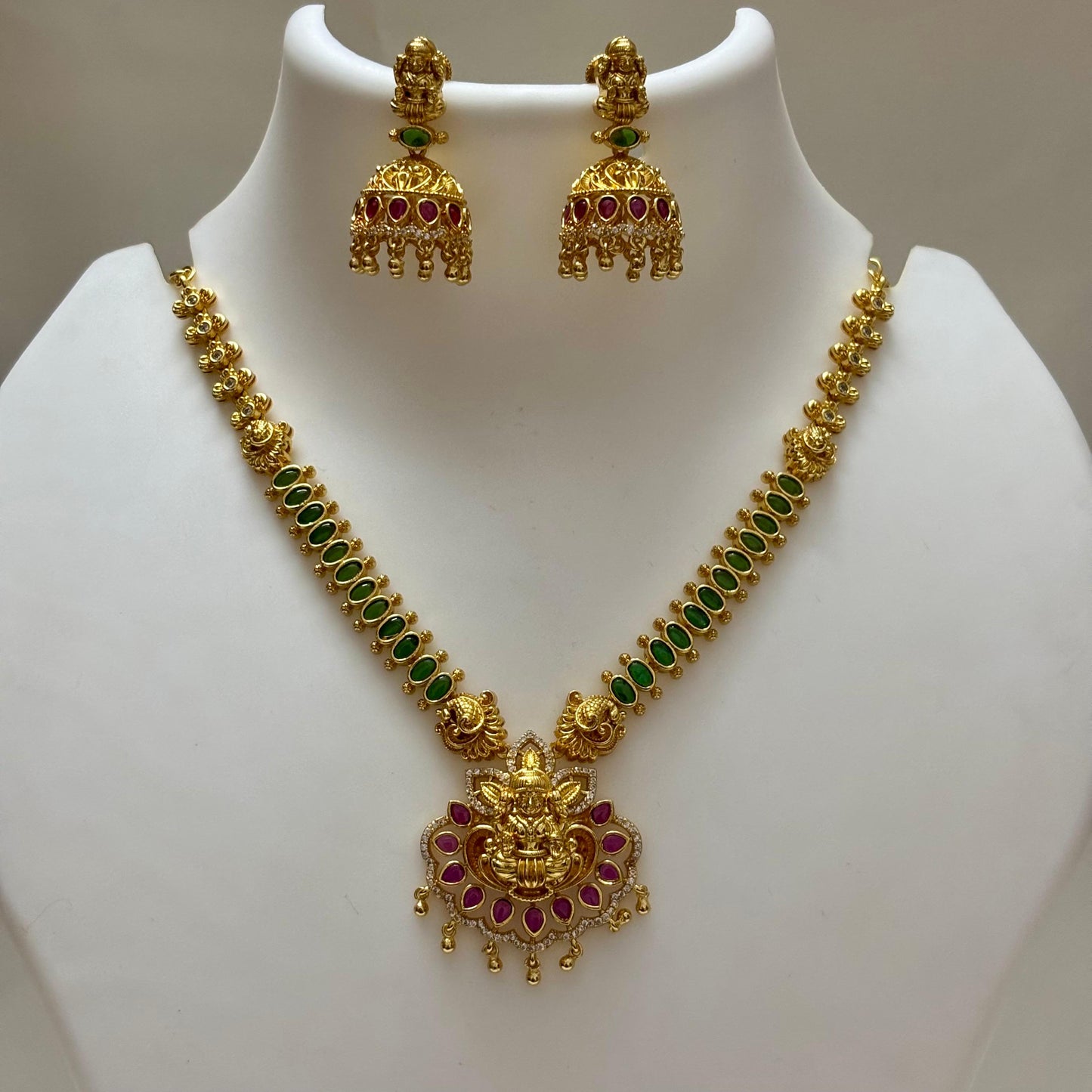 AD Stone Necklace Jhumka Set 18inch N_0116