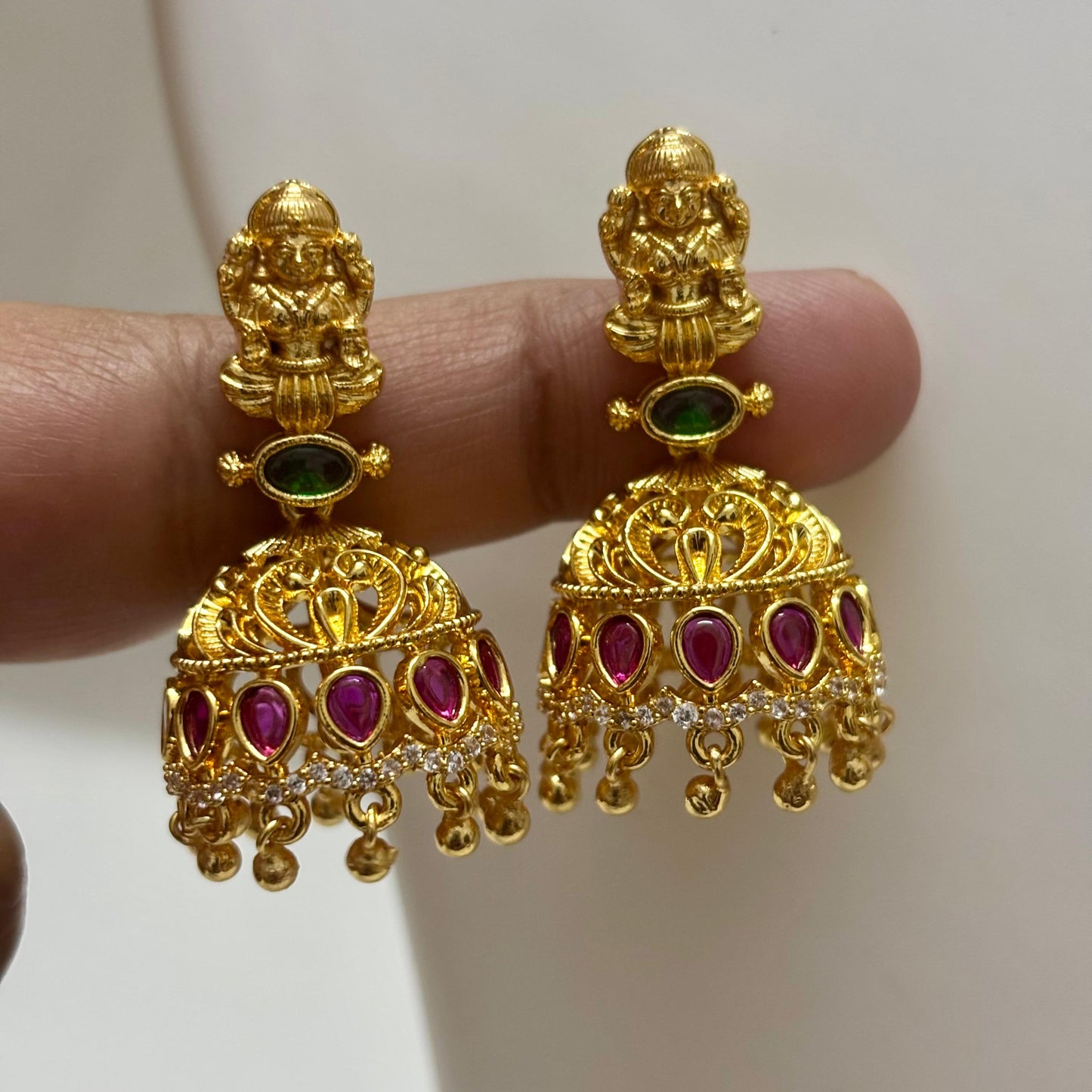 AD Stone Necklace Jhumka Set 18inch N_0116