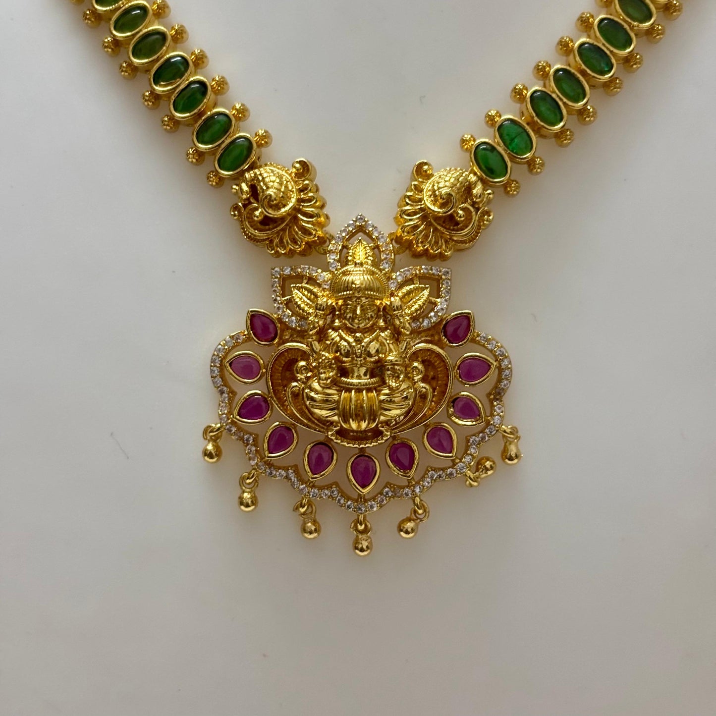 AD Stone Necklace Jhumka Set 18inch N_0116