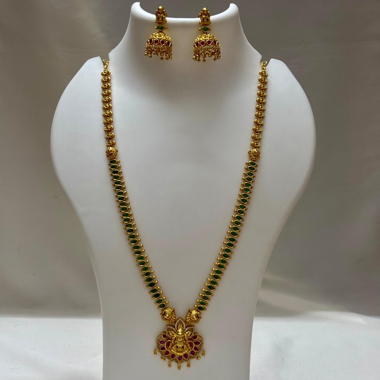 AD Stone Necklace Jhumka Set 24inch N_0123