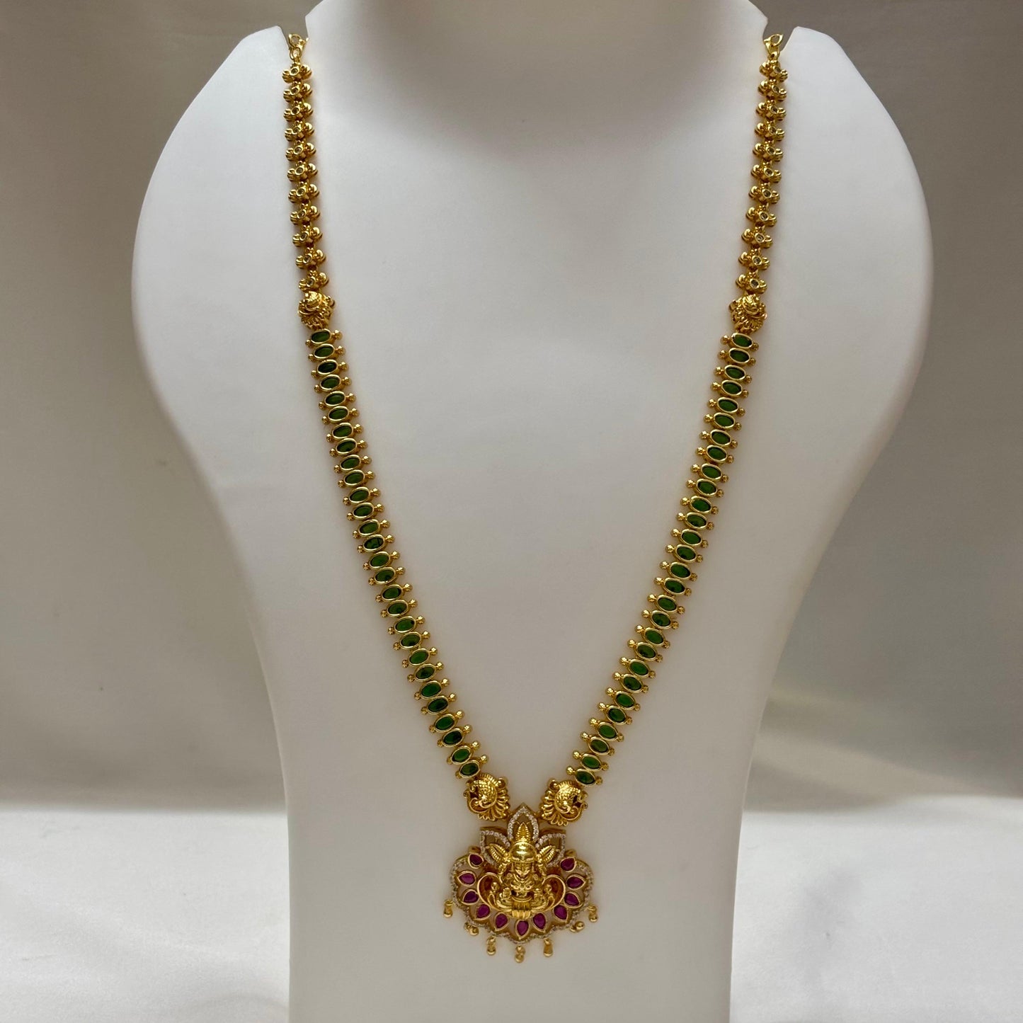 AD Stone Necklace Jhumka Set 24inch N_0123