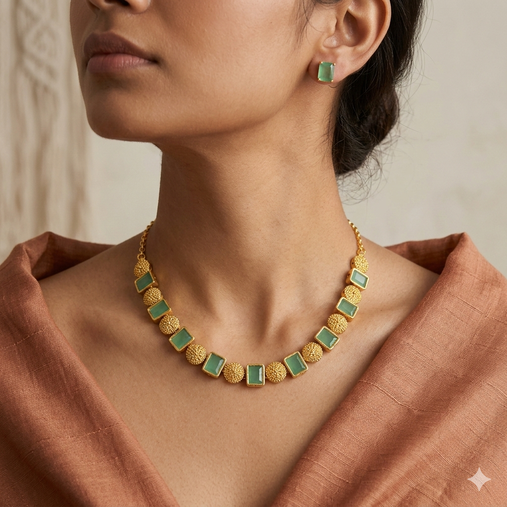 Emerald Sufi Stone Necklace Set N_0158