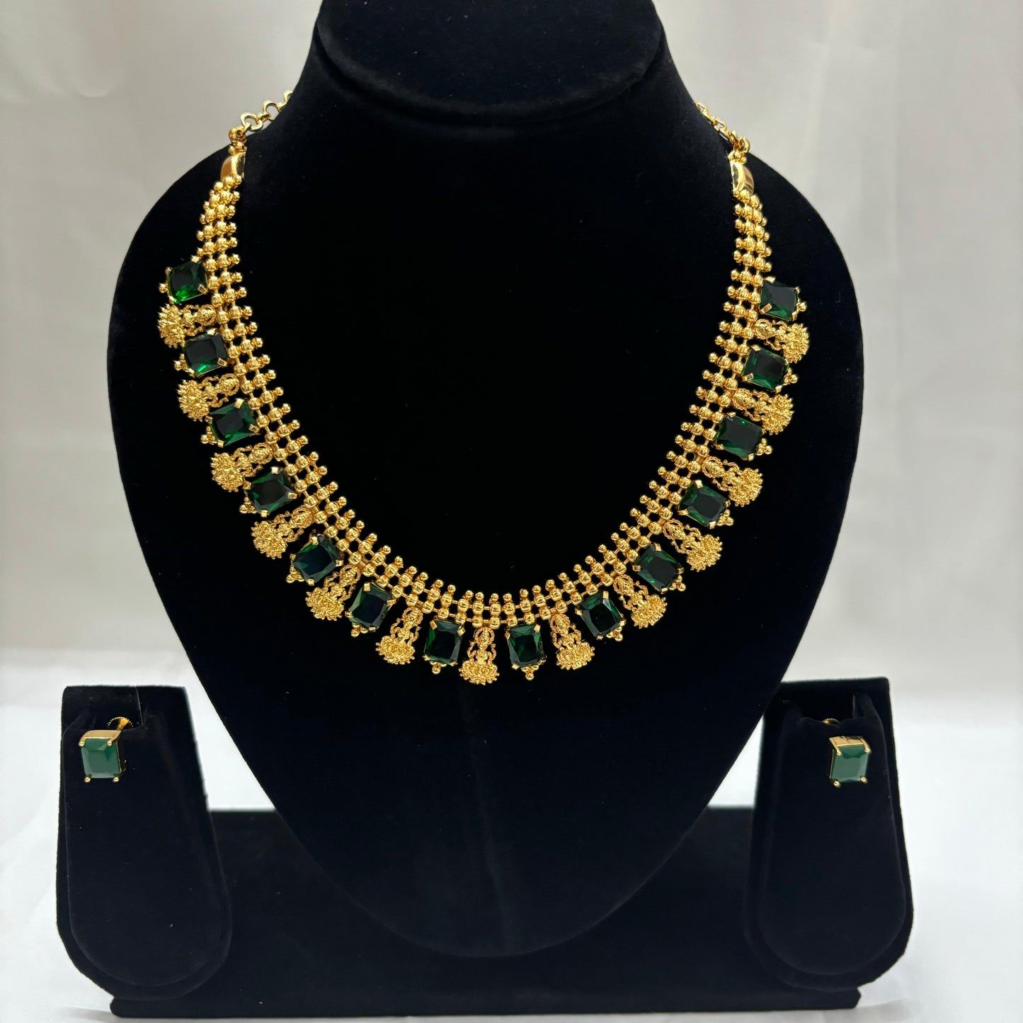 Green Stone Lakshmi Necklace Earring Combo JCB006