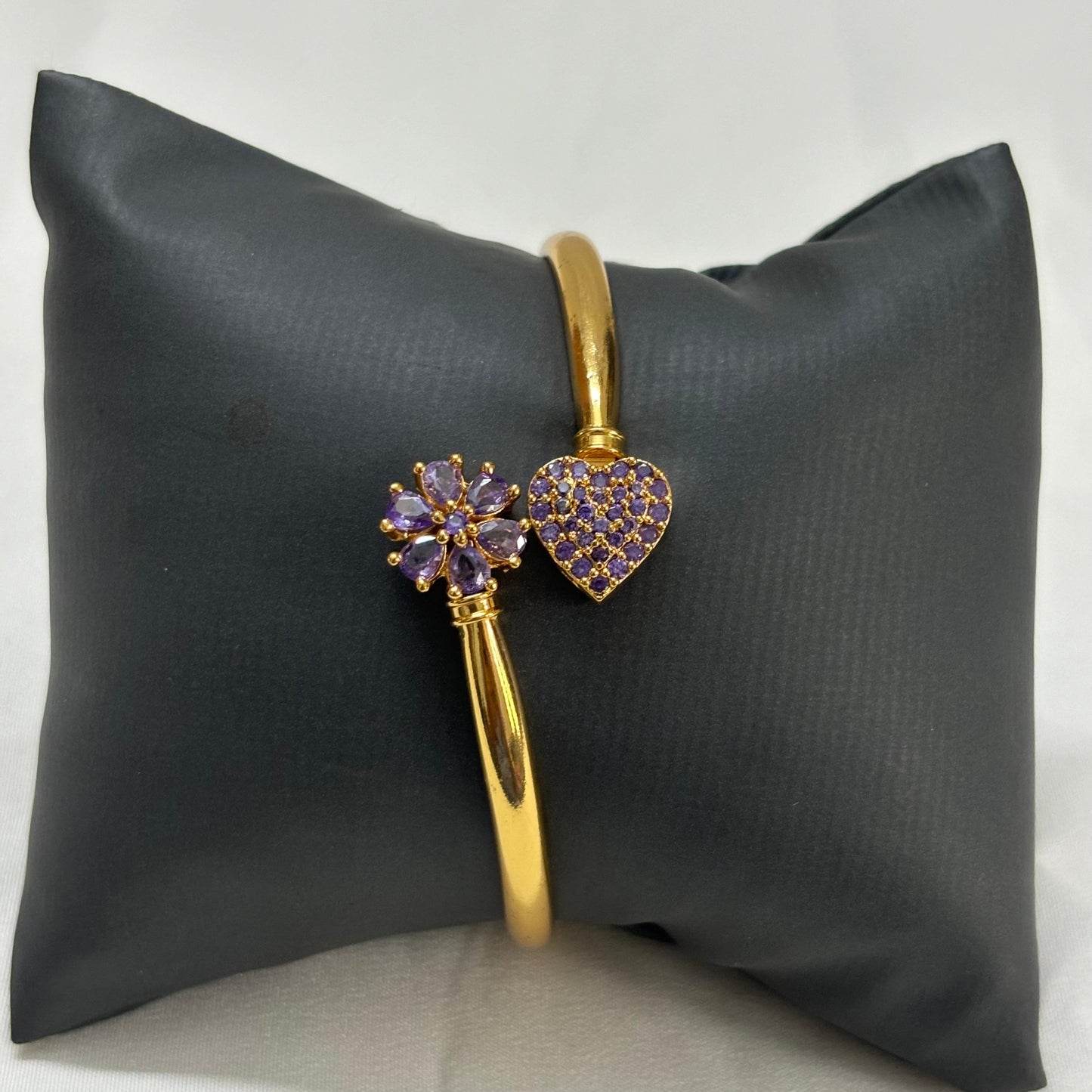 Floral Heart Stone Adjustable Bangle JB013