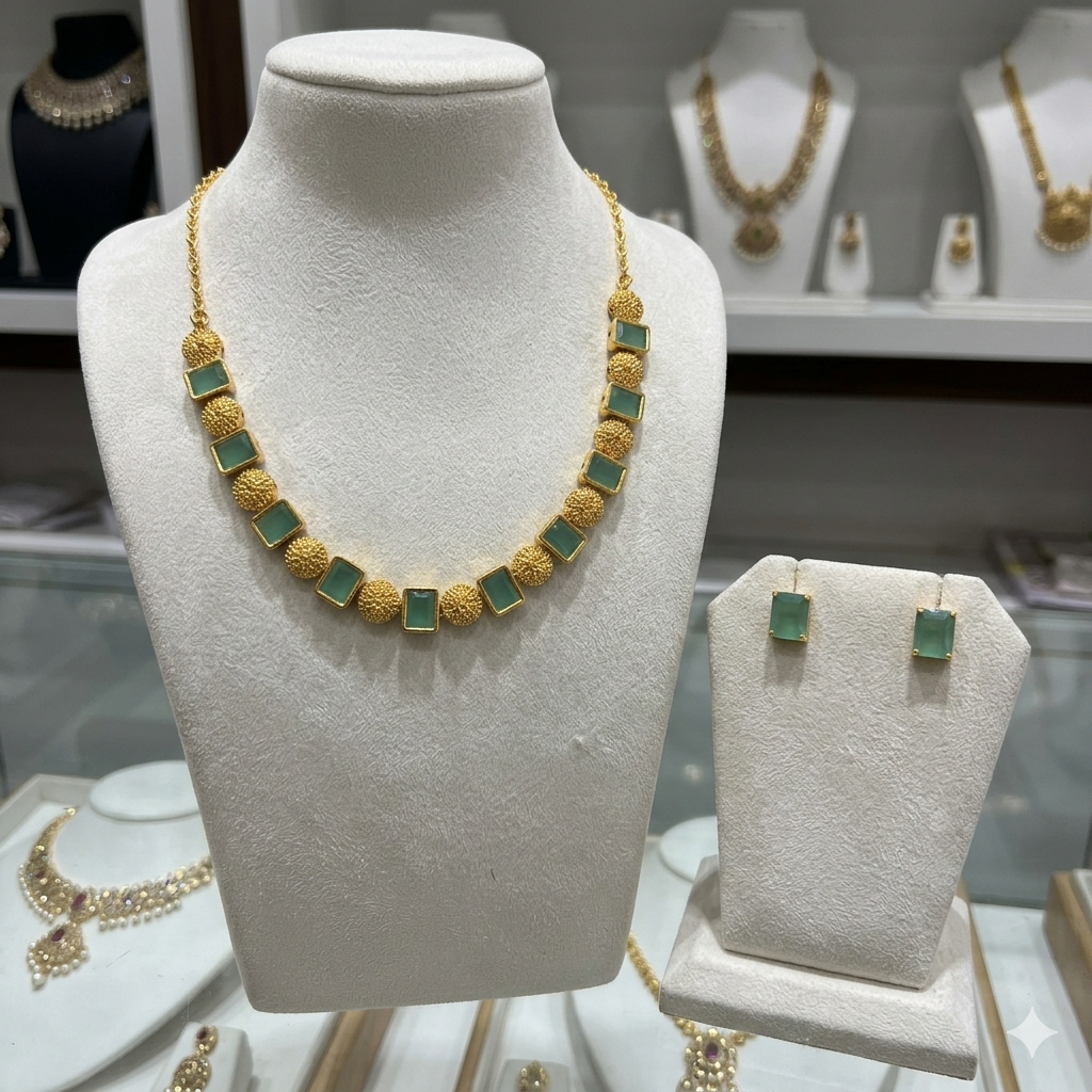 Emerald Sufi Stone Necklace Set N_0158