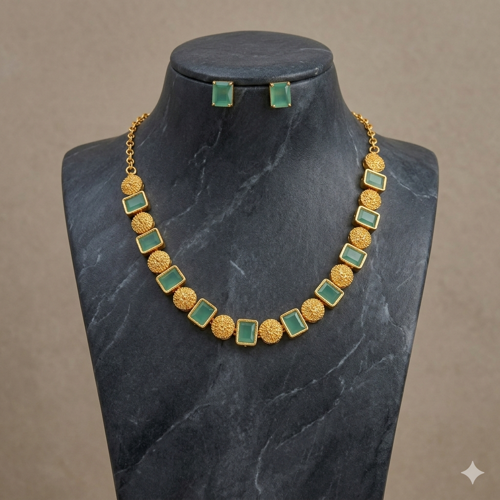 Emerald Sufi Stone Necklace Set N_0158