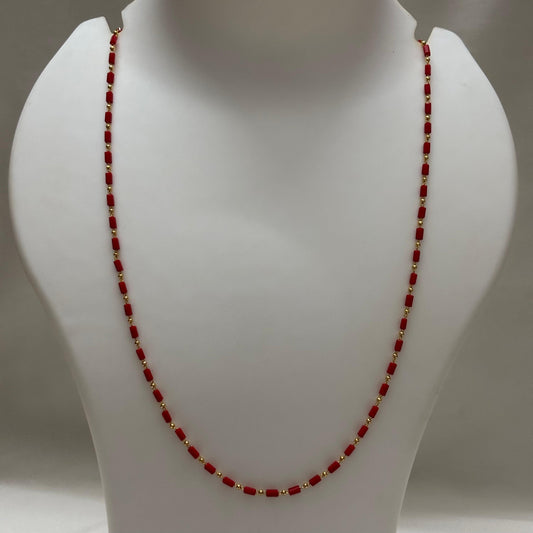 Beads Chain Single Layered Red 24 inch C_0164