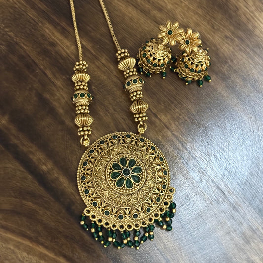 Antique Haram Necklace Set Green N_0142