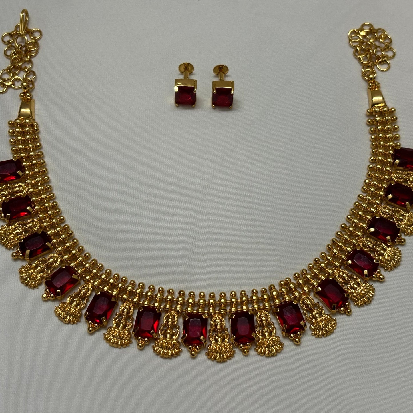 Red Stone Lakshmi Necklace Earring Combo JCB005