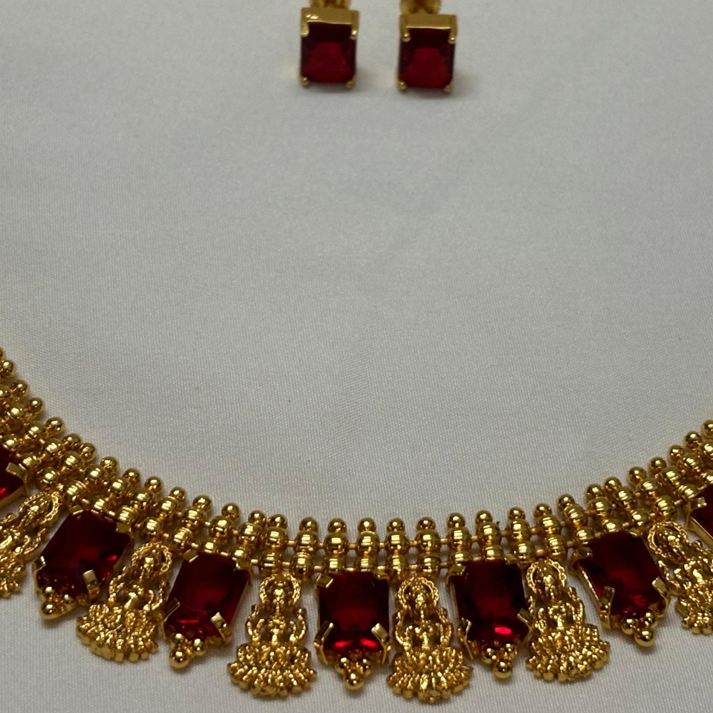 Red Stone Lakshmi Necklace Earring Combo JCB005